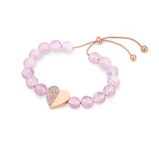 Heart Pink Beads Bracelet - Rose Gold
