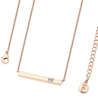 April - Rose Gold Bar Birthstone Pendant - Clear Crystal
