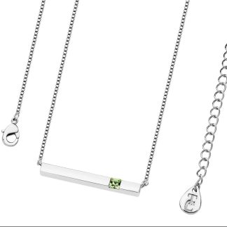 August - Silver Bar Birthstone Pendant - Peridot Crystal