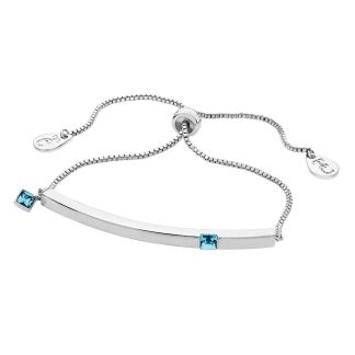 March - Silver Bar Birthstone Bracelet - Aquamarine Crystal