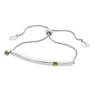 August - Silver Bar Birthstone Bracelet - Peridot Crystal