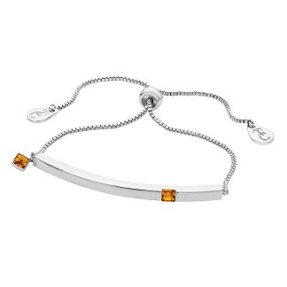 November - Silver Bar Birthstone Bracelet - Citrine Crystal
