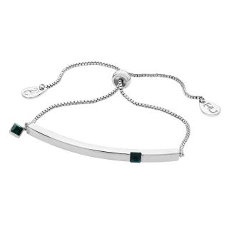 May - Silver Bar Birthstone Bracelet - Emerald Crystal