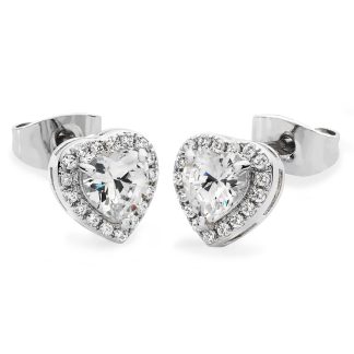 Diamante Heart Stud Earrings Silver