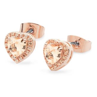 Diamante Heart Stud Earrings Rose Gold