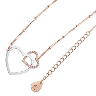 Sparkling Interlinked Hearts Pendant Rose Gold & Silver