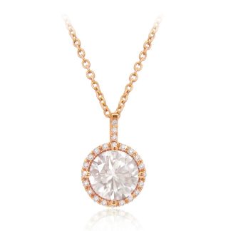 Rose Gold Pendant Round With Lge Cz & Pave