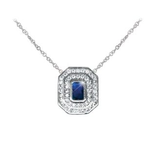 Silver Pendant Sapphire & White Stone Surround