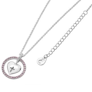 Heart In Pink CZ Halo Necklace