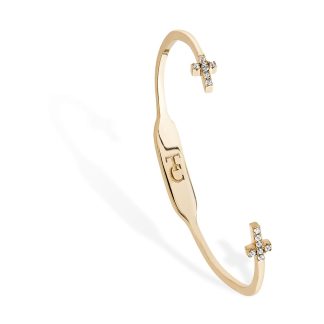 Open Gold Bangle With 2 Crosses