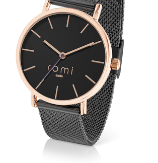 Romi Watch Black Face Black Mesh Strap