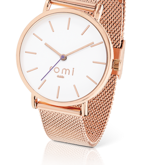 Romi Watch White Face Rose Gold Mesh Strap