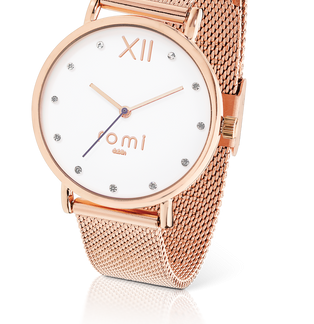 Romi Watch White Face With Diamond and Rose Gold Mesh Strap