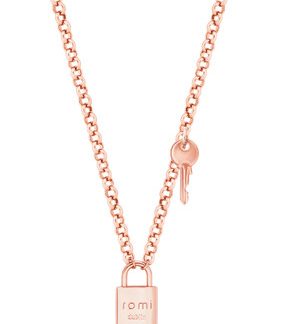 Romi Rose Gold Padlock & Key Circle Chain Pendant