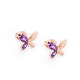 TC BUTTERFLY ROSE GOLD PURPLE CZ EARRINGS
