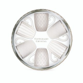 Set 6 Bone China Mugs - Grey Stripe, Net & Rainbow