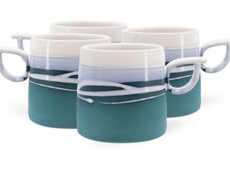 PAUL MALONEY POTTERY TEAL S/4 MUGS