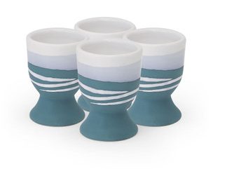 PAUL MALONEY POTTERY TEAL S/4 EGG CUPS