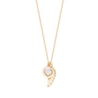 ANGEL WING PEARL & HEART DISC PENDANT GOLD - NEW 2024