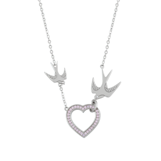 TC SWALLOW PENDANT HEART AND SWALLOWS - SILVER - NEW 2025
