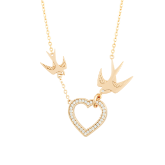 TC SWALLOW PENDANT HEART AND SWALLOWS - GOLD  - NEW 2025