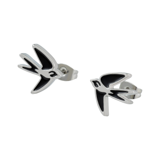 TC SWALLOW STUD EARRINGS BLACK INSET - SILVER  - NEW 2025