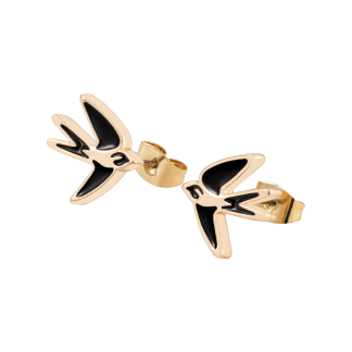 TC SWALLOW STUD EARRINGS BLACK INSET - GOLD  - NEW 2025