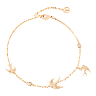 TC SWALLOW BRACELET 3 SWALLOWS & CLEAR CZ - GOLD  - NEW 2025