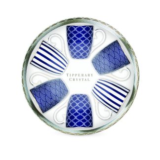 Set of 6 Bone China Mugs - Blue Stripe, Net & Rainbow