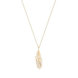 FEATHER PENDANT INSET WITH CZ GOLD