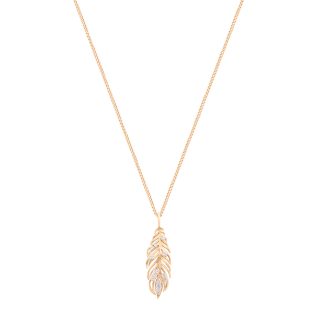 FEATHER PENDANT INSET WITH CZ GOLD
