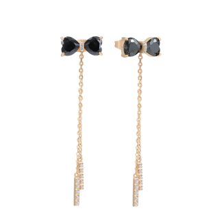 TC BOW - BLACK CHAIN DROP EARRINGS GOLD