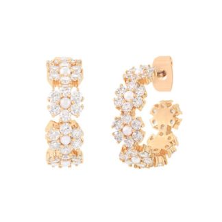Tc Daisy - Cz Cluster Hoop Earrings Gold