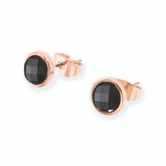 Noir Bezel Cut Stone Stud Earrings Rose Gold