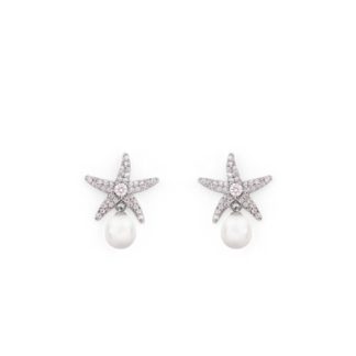 Tc Under The Sea - Pave Set Starfish & Pearl Earrings Silver