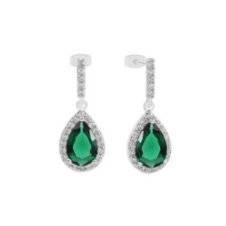 Silver Pear Shape Earrings - Emerald