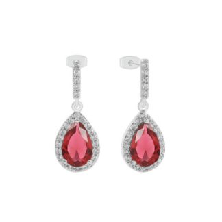 Silver Pear Shape Earrings - Ruby